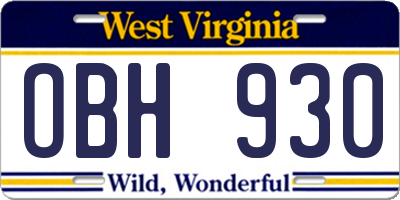 WV license plate OBH930