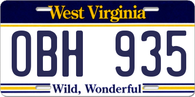 WV license plate OBH935