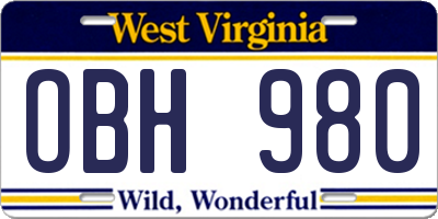 WV license plate OBH980