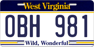 WV license plate OBH981