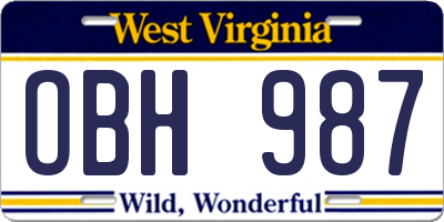 WV license plate OBH987