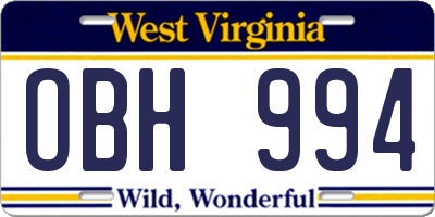 WV license plate OBH994