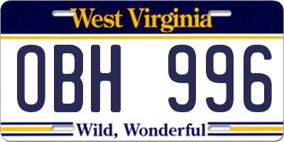 WV license plate OBH996