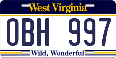 WV license plate OBH997