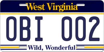 WV license plate OBI002