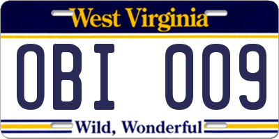 WV license plate OBI009
