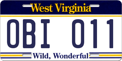 WV license plate OBI011