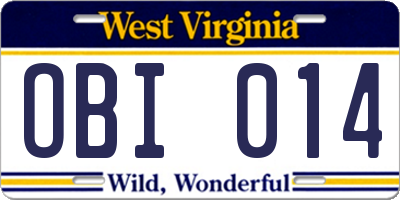 WV license plate OBI014