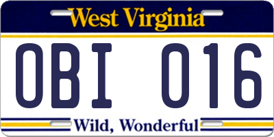 WV license plate OBI016
