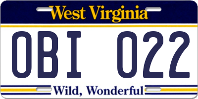 WV license plate OBI022