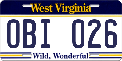 WV license plate OBI026