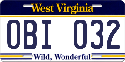 WV license plate OBI032