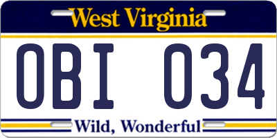 WV license plate OBI034
