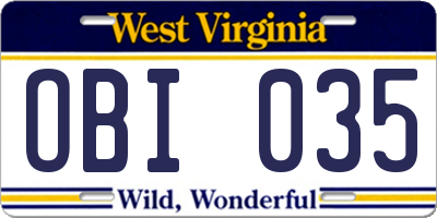 WV license plate OBI035