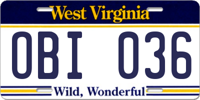 WV license plate OBI036