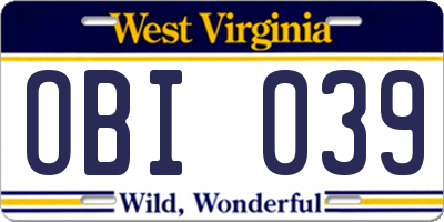 WV license plate OBI039