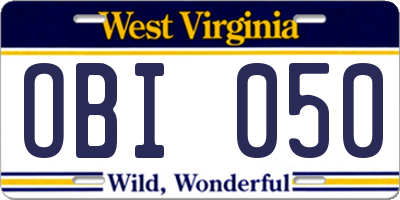 WV license plate OBI050