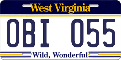 WV license plate OBI055