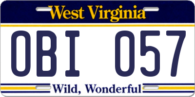 WV license plate OBI057