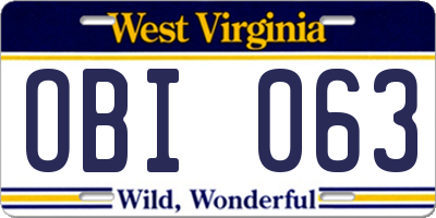 WV license plate OBI063