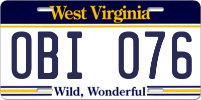 WV license plate OBI076