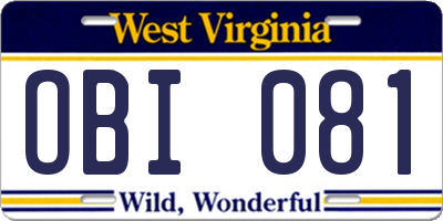 WV license plate OBI081