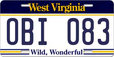 WV license plate OBI083