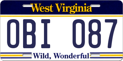 WV license plate OBI087