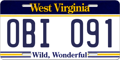 WV license plate OBI091