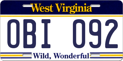 WV license plate OBI092