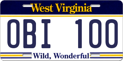 WV license plate OBI100