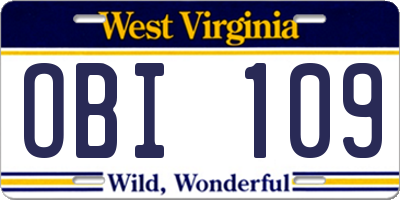 WV license plate OBI109