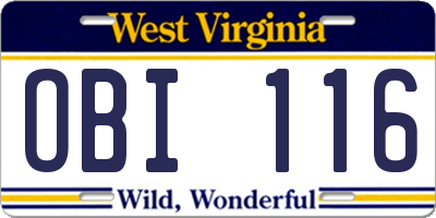 WV license plate OBI116