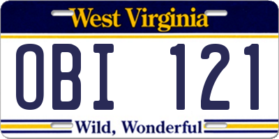 WV license plate OBI121