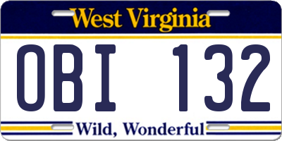 WV license plate OBI132