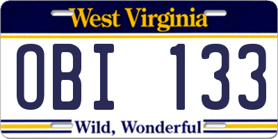 WV license plate OBI133