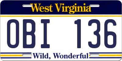 WV license plate OBI136
