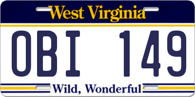 WV license plate OBI149