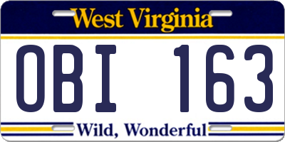 WV license plate OBI163
