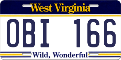 WV license plate OBI166
