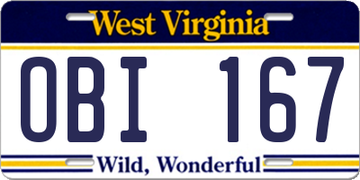 WV license plate OBI167