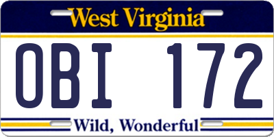 WV license plate OBI172