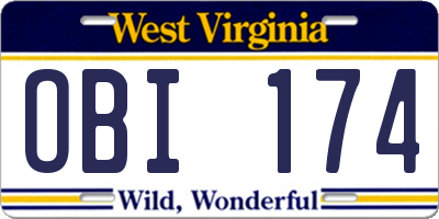 WV license plate OBI174