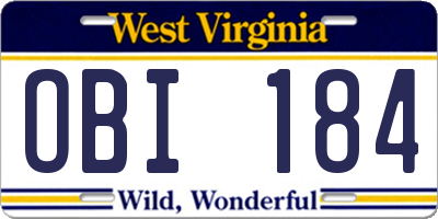 WV license plate OBI184