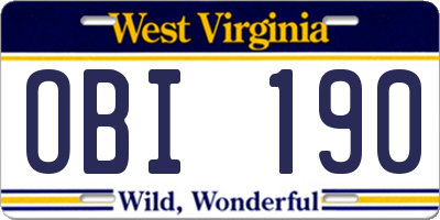 WV license plate OBI190