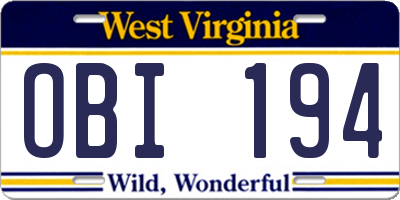 WV license plate OBI194