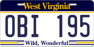 WV license plate OBI195