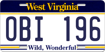 WV license plate OBI196