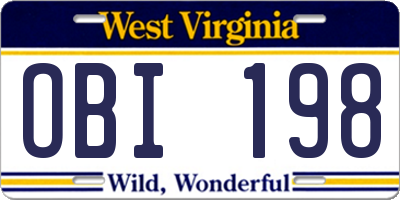 WV license plate OBI198
