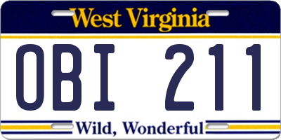 WV license plate OBI211
